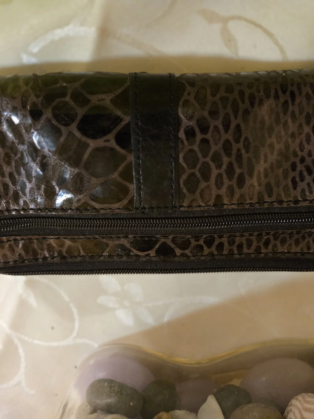 Fossil Brown Croc-Embossed Leather Clutch with Brass Plate